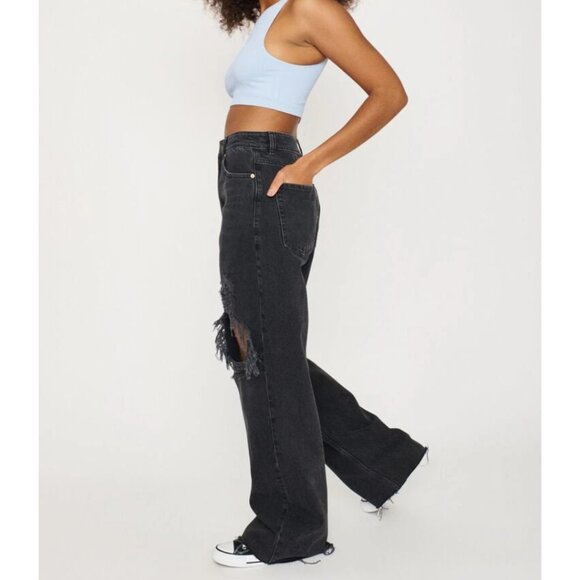 Garage Street Wide Leg Jeans -Destructed Black Size 01 (25) - Picture 3 of 13